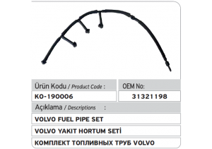 31321198 31216714 31303869 VOLVO V60 XC60 SUV,S60 XC70 Yakıt Hortum Seti